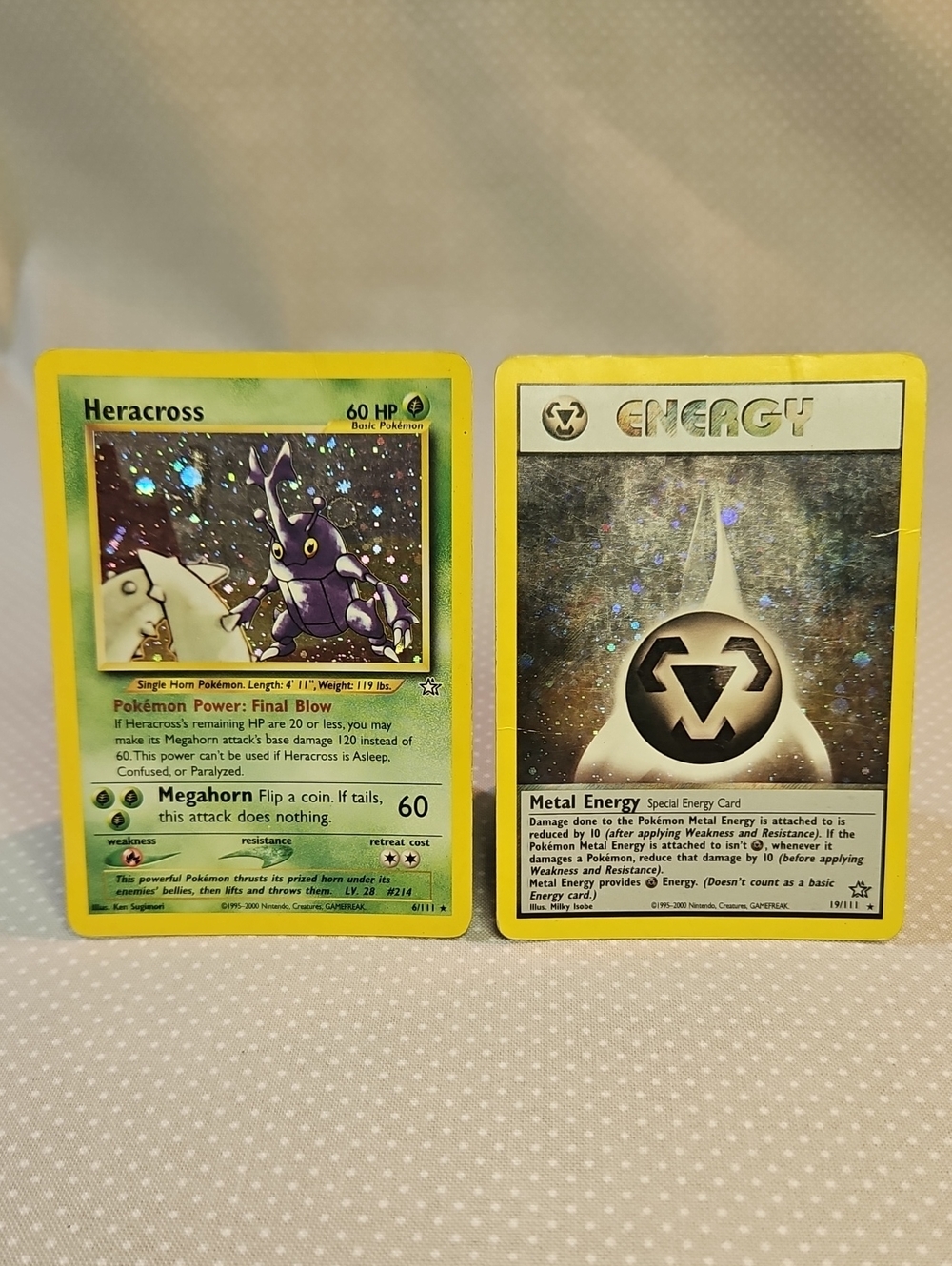 2000 Pokemon Neo Genesis Heracross 6/111 & Metal Energy 19/111